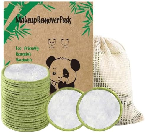 20 Pack Reusable Makeup Remover Face Pads with Laundry Bag Washable Soft and Comfortable Cleaning Face Skin,Washable Bamboo Cotton Rounds (White) by Sopurrrdy