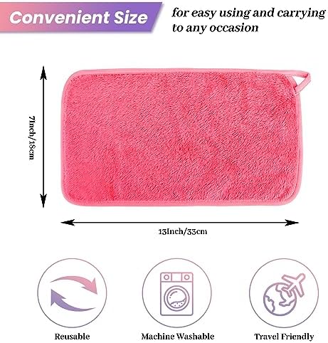 Reusable Makeup Remover Cloths 8 Pack, Ultra Soft Microfiber Facial Cleansing Cloths, Washable Makeup Remover Towels for All Skin Types,13x7 inch,Pink - Image 3