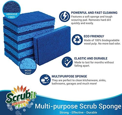 SCRUBIT Kitchen Scrub Sponges - Non-Scratch Dishwashing Sponge for Cleaning Dishes, pots and Pans - 12 Pack (Blue) - Image 5