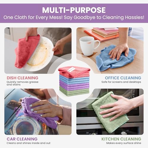 SIFANGKE Microfiber Cleaning Cloth, 52 Pack Assorted Color Cleaning Rags for Housekeeping, Colorful Reusable Microfiber Towels for Car, Kitchen, Bathroom and Household Cleaning Supplies, 11.8"X11.8" - Image 5