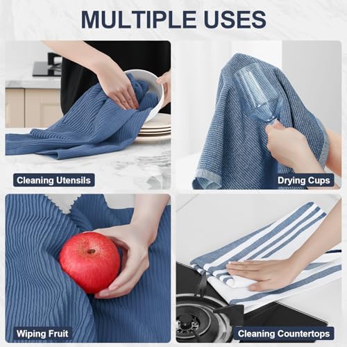 Homaxy Cotton 380 GSM Premium Kitchen Towels, 18"x 28", 12 Pack, Navy Blue - Image 4