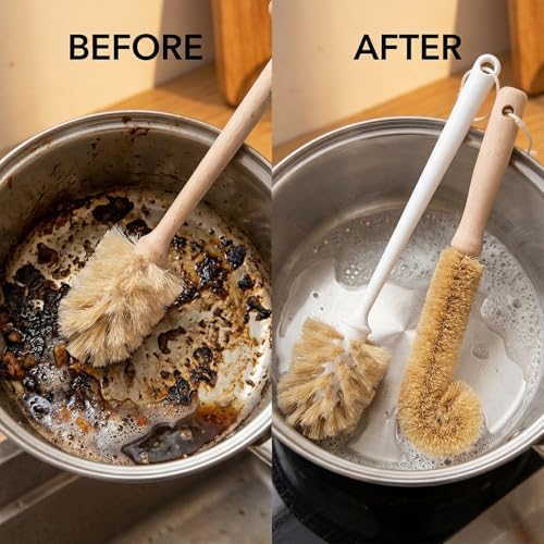 Bottle Brush & Dish Scrubber Set (3 Pack) - Kitchen Cleaning Kit with L-Shape Bottle Cleaner, Round Pan Brush & Detail Scrubber - Multi-Use for Bottles, Pots, Pans & Glassware - Image 4