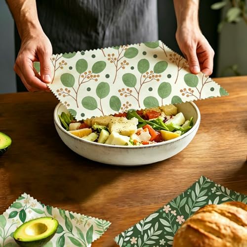Beeswax Food Wraps, Botanical Leaves Wrap, 9 Pack Eco-Friendly Food Storage, Organic, Sustainable, Biodegradable, Zero Waste, Plastic-Free, For Sandwich, Bowl, Bread, 1XL, 3M, 5S - Image 5
