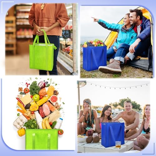 10 Pack 10 Pack Large Insulated Grocery Bag Zippered, Green, Blue - Image 4