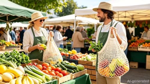 Ahyuan Reusable Cotton Mesh Grocery Bags Cotton String Bag Net Shopping Mesh Bags Pack of 3 (Beige) - Image 7