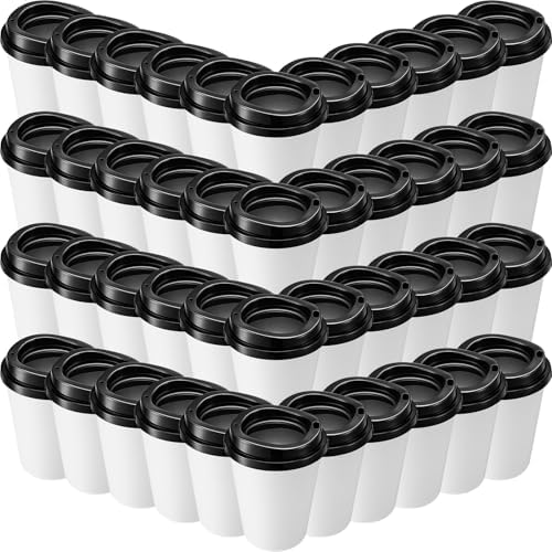 Honeydak 45 Pack 12 oz Reusable Coffee Cups with Lids Portable Tea Cups Reusable Hot Coffee Mugs Tumblers Bulk Plastic Tumblers Travel Drinks Mugs for Hot and Cold Drinks(White with Black,Classic) by Honeydak