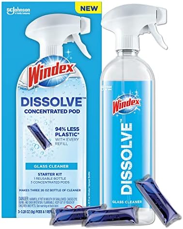 Windex Dissolve Concentrated Pods, Glass Cleaner Starter Kit contains 1 Reusable Bottle, 3 Concentrated Dissolvable Pod by Windex