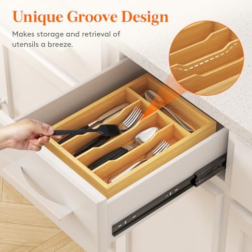 Lifewit Bamboo Silverware Tray for Drawer, 8.6 x 12.5 - Image 4