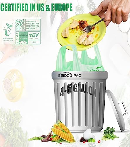 BEIDOU-PAC 4-6 Gallon Compostable Trash Bags, 75 Count, Kitchen Compost Bags With Handle, Sturdy Garbage Bags for Food Scrap Waste, ASTM D6400, US BPI Certified - Image 5