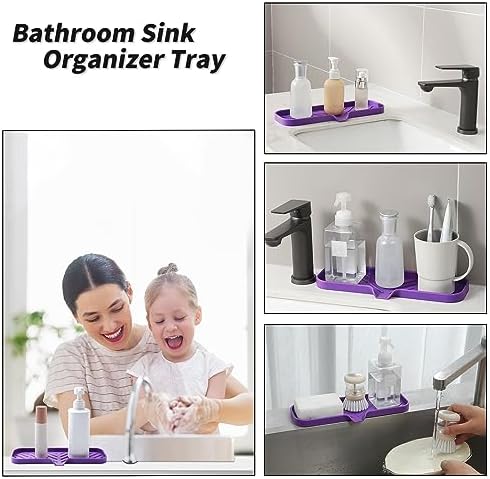 MicoYang Silicone Soap Dish with Drain Spout — Self-Draining Double Sink Organizer Tray for Kitchen & Bathroom, Dispensers, Sponges & Soap Holder, Non-Slip & Dishwasher Safe, Purple (Large, 12"×4") - Image 4