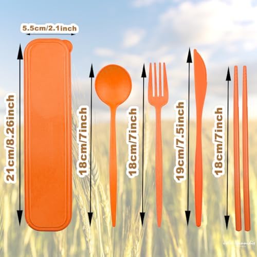 4 Sets Reusable Utensils With Case, Camping Cutlery Travel Silverware for Work, Lunch Picnic Daily Use Outdoor (Orange) - Image 2