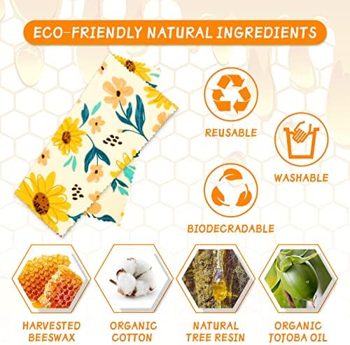 Beeswax Wrap, 9 Pack Eco-Friendly Beeswax Wraps for Food Storage, Organic, Sustainable, Beeswax Food Wraps, Zero Waste Reusable Food Wrap Beeswax Paper 1L, 3M, 5S Plants Pattern Sandwich Wrappers - Image 2