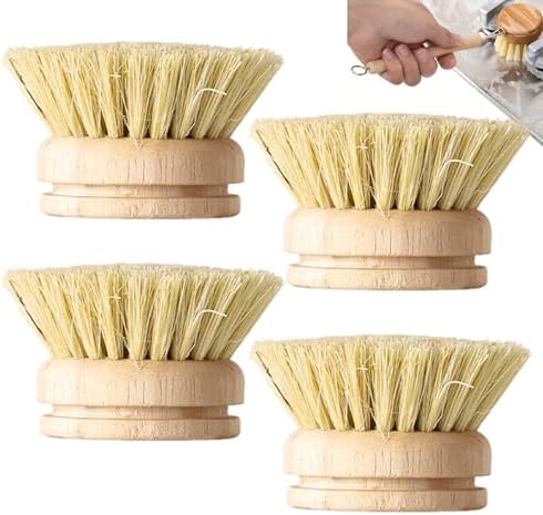 Gcroet 4PCS Bamboo Dish Brush Set Replaceable Heads Natural Wood Dish Brush with Sisal Fibers Eco-Friendly Kitchen Scrub.. by Gcroet