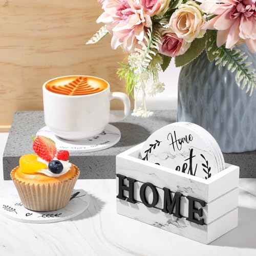 Queekay House Warming Gifts New Home Farmhouse Coasters Set of 6, Ivory - Image 6