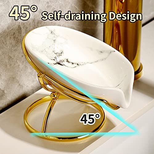 Dobbyby Leaf-Shaped Ceramic Soap Dish with Drain, Holder, Saver, Tray, Bar Soap Holder, Easy Cleaning, for Shower Bathroom Kitchen Sink Bathtub, Pro-Environment White - Image 3