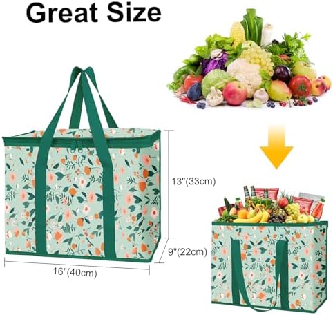 musbus 2-Pack extra Insulated Grocery shopping bag, large Green leaf, kitchen foldable reusable bags groceries,Sturdy zipper,Collapsible,tote,cooler,for transport women,Durable carrier - Image 6