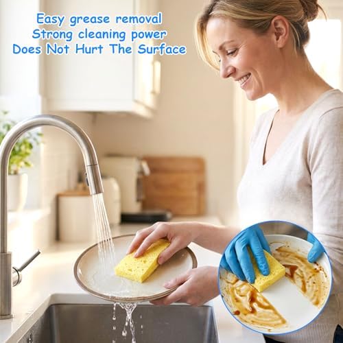 10 Pcs Cellulose Kitchen Sponges, Natural Compressed Sponges Reusable Non Scratch Sponge for Kitchen Dish Washing Bathroom Cars Cut-Outs DIY Scrub Sponge for Cleaning - Image 5