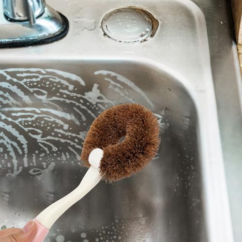 2 Pack Kitchen Scrub Brushes for Cleaning Dish Brush with Handle for Pans, Pots, Kitchen Sink Cleaning Scrub Brushes (Coconut Fiber) - Image 4