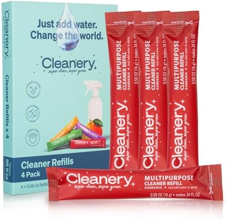 All Purpose Cleaner Powder Concentrate Refills 4 Pack, Makes 24 fl oz Each, Gardenia Scent by Cleanery