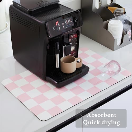 Ohocut Checkered Dish Drying Mat for Kitchen Counter, Coffee Bar Station Accessories, Retro Cute Aesthetic Girly Women Modern Absorbent Drainer Mat Kitchen Drying Mat Easy Clean, Pink 16" x 24" - Image 4