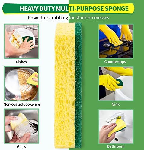Heavy Duty Scrub Sponge 24 Pack, Eco Cellulose Kitchen Dish Sponge Multipurpose Ergonomic for Washing Dishes, Uncoated Cookware & Household Cleaning. - Image 2