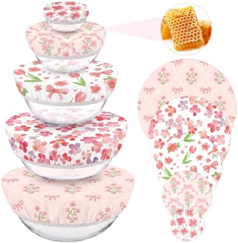 Sitsink Beeswax Bowl Covers Pink Bow Reusable Food Wrap 5 Pack by SitsinkArtCraftsTools