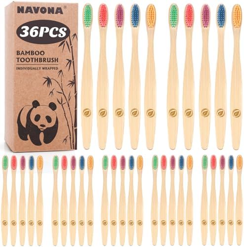 36 Kids Bamboo Toothbrushes Aged 5+, Individually Wrapped Bulk Toothbrush by Welcometobuy%EF%BC%81