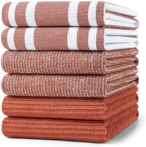 Homaxy Cotton 380 GSM Premium Kitchen Towels, 18"x 28", 6 Pack, Rust by Homaxy