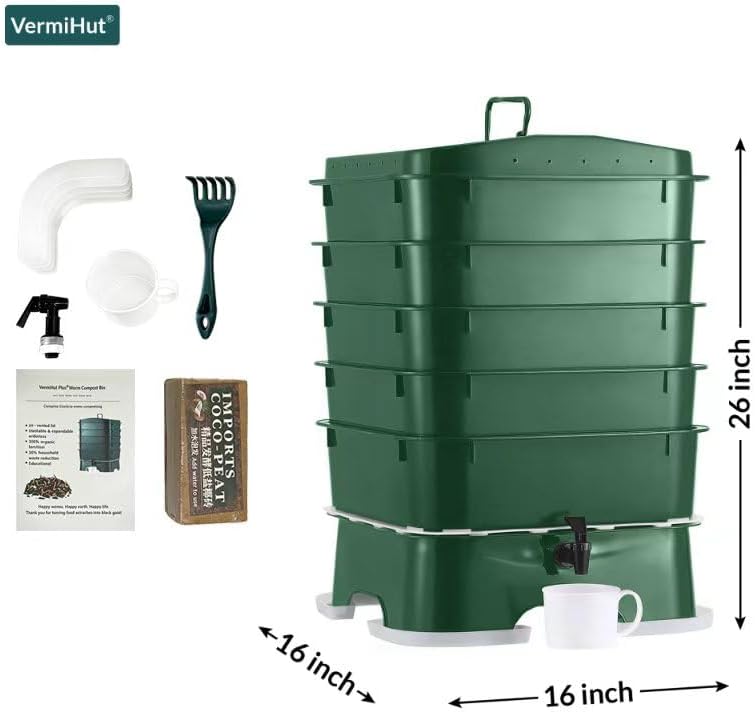 ® Plus US Made 5 – Tray Worm Composter -Forest Green,Sustainable Design for Both Indoor & Outdoor, Worm Compost Bin for Vermicomposting Starter, Recycling Food Wastes - Image 2