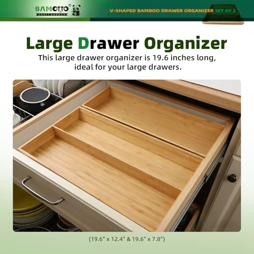 BAMOTTO CRAFTBAMBOO Long V-Shaped Bamboo Drawer Organizer Set of 2 - Image 4