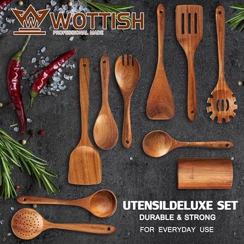 Wooden Spoons for Cooking,Wooden Cooking Utensil Set,10-Piece Wooden Kitchen Utensil Set with Wooden Spoons(A10) - Image 2