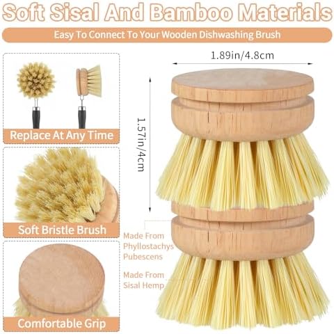 10pcs Natural Wooden Dish Brush Replacement Heads with Sisal Bristles – Eco-Friendly Kitchen Scrubber Refills for Pots, Pans, Utensils – Safe Scratch-Free Cleaning Brush Heads (1.89x1.57in) - Image 2