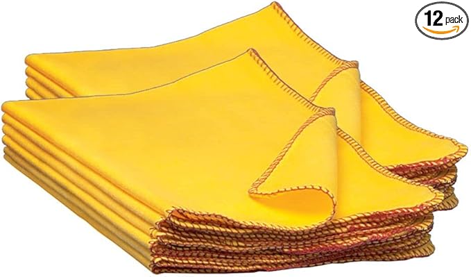 Buffalo Industries (60235) 13" x 24" 100% Cotton Fully Hemmed Yellow Flannel Dust Cloths, Pack of 12, Won't Scratch Fine surfaces, Great for Automotive, Polishing, Cleaning, Machine Washable