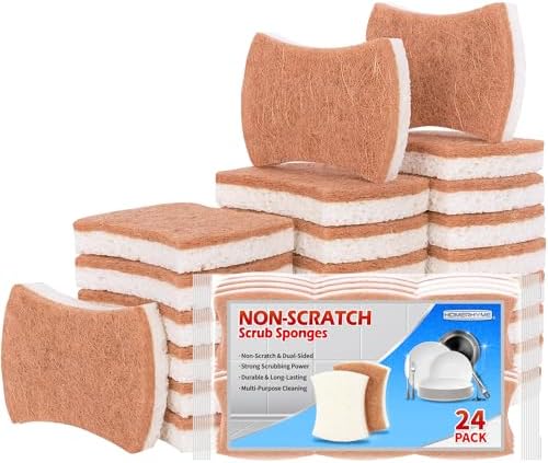 Natural Dish Sponge 24 Pack, Non-Scratch Scrub Sponge, Eco Multipurpose Kitchen Sisal Fiber Cellulose Sponge, Odor-Less Dual-Sided for Dish Washing & Household Cleaning by HOMERHYME