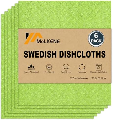 MoLKENE Swedish Dishcloths for Kitchen, 6 Pack Cellulose Sponge Cloths by MoLKENE