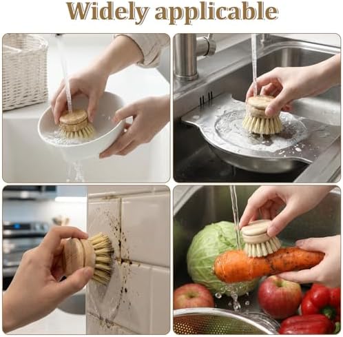 6 Pcs Bamboo Dish Brush Replacement Heads, 1.9 x 1.6 Inch Natural Sisal Bristle Scrubber Wooden Kitchen Dish Brushes for Pots, Pans, Bowls, Dishes Cleaning - Image 7