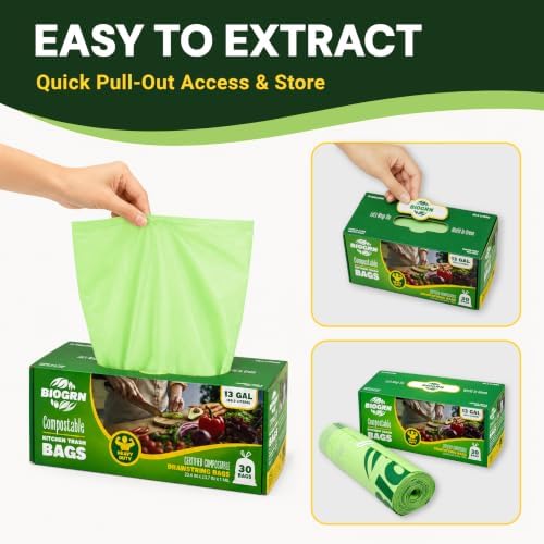 10-13 Gallon Compostable Trash Bags Drawstring 30 Bags Heavy Duty Extra Thick 1 Mil 49.21 Liter Biodegradable Trash Bags Compost Bags Green for Kitchen ASTM D6400 US BPI and OK Compost Home Certified - Image 4