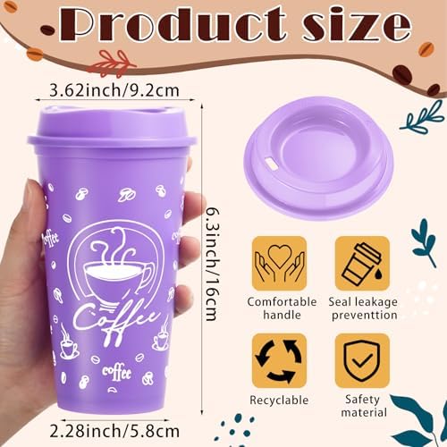 12 Sets Reusable Coffee Cups with Lids, 16oz, Purple Series - Image 2
