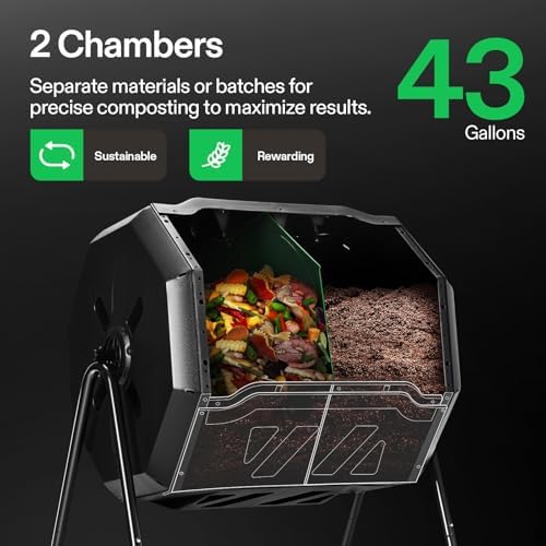 VIVOSUN Outdoor Tumbling Composter Dual Rotating Batch Compost Bin, 43 Gallon Orange Door - Image 2