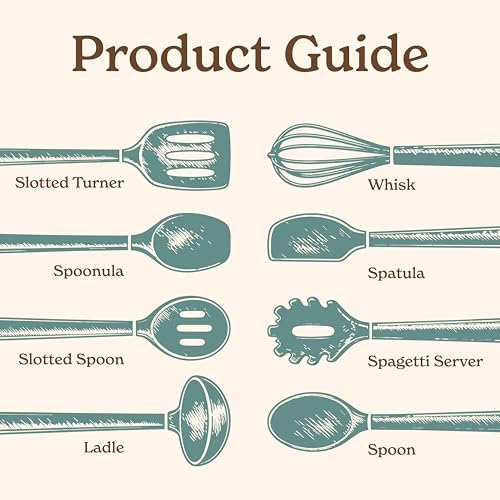 Country Kitchen Non Stick Silicone Utensil Set with Rounded Wood Handles for Cooking and Baking, 8 Piece Set, Mint - Image 3