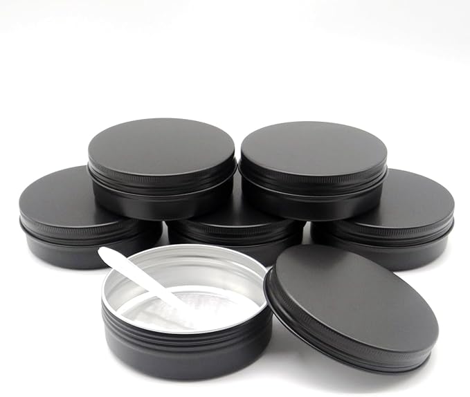 6pack 100ml Aluminum Tin Jars, 100 Gram Empty Travel Cosmetic Sample Container with Screw Cap Lid, 100g Black Metal Tins Can for DIY Crafts, Lip Balms, Face Cream, Candle, Tea, Paint, Slime