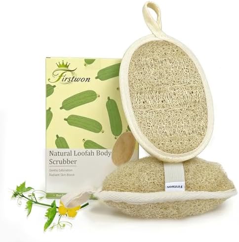 Premium Egyptian Natural Loofah Sponge 100% Plant-Based Exfoliating Body Scrubber Dye-Free Biodegradable Shower Pouf Deep Cleansing for Body Back and Face, Women & Men (2 Pack) by Firstwon