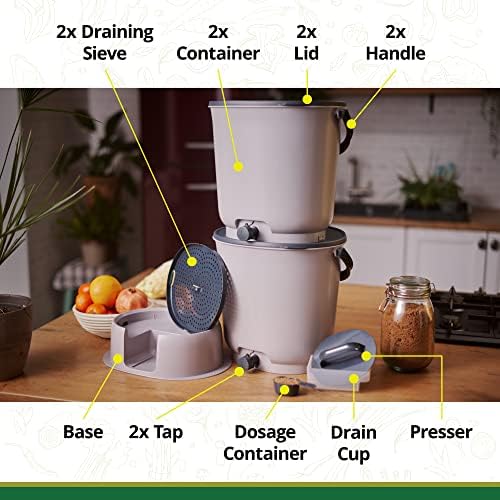 TeraGanix Bokashi Compost Starter Kit, Essential Set + Base, Indoor Composting, 2X 15.3L (4 gal) Bins, Collect & Ferment Waste, Airtight, No Pests or Odors, Bokashi Rice Bran Included, (Black) - Image 6