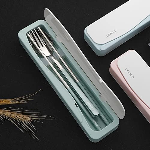 DEVICO Travel Utensils with Case, 4Pcs Portable Silverware Set for Work, 18/8 Stainless Steel Reusable Cutlery, Korean Spoon and Chopsticks Fork for Camping, School, Lunch Box Accessories (Green) - Image 5