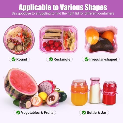Silicone Stretch Lids for Food Storage in Fridge, Reusable Elastic Bowl Covers for Cup, Cans, Jars, Round & Rectangle Container, Food Grade Silicone Microwave Food Cover, Purple, 6PCS - Image 2