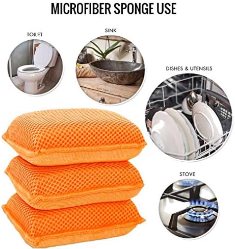 Miracle Microfiber Kitchen Sponge by Scrub-It - Non-Scratch Heavy Duty Dishwashing Cleaning sponges- Machine Washable- (Orange) - Image 3