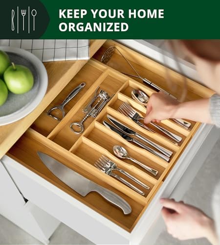 ROYAL CRAFT WOOD Luxury Bamboo Kitchen Drawer Organizer - Silverware Organizer, Utensil Holder & Cutlery Tray Drawer Dividers for Flatware (9 Slot, Natural) - Image 6