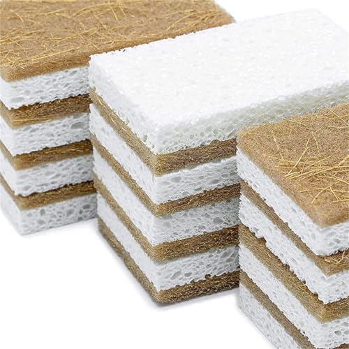 16 Pack Natural Cellulose Biodegradable Sponges, Non Scratch Kitchen Cleaning Sponge, Eco Friendly Coconut Fiber and Wood Cellulose Scrubber Sponge, Household Cleaning Sponges for Kitchen Dishwashing - Image 6