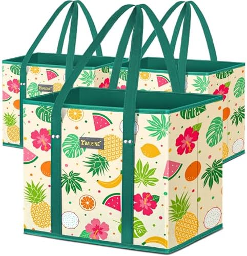 BALEINE 3PK Reusable Grocery Bags, Heavy Duty Shopping Tote Bag by BALEINE
