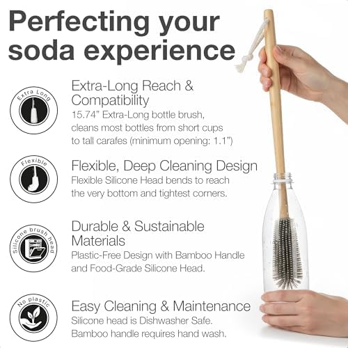 16" Extra Long Bamboo Bottle Brush with Plastic-Free Silicone Head - Image 2